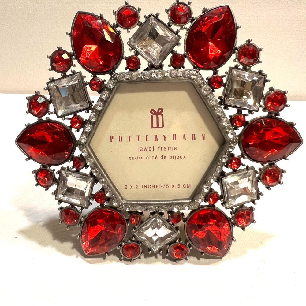 Pottery Barn Jewel Frame - Hexagon w/red jewels 2x2" opening